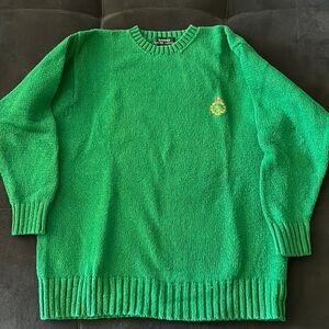 Lauren, grass green cotton sweater, long length, shorter sleeves, size M, like n